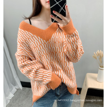 Autumn Winter v neck pullover sweater women oversized sweater women knit sweaters